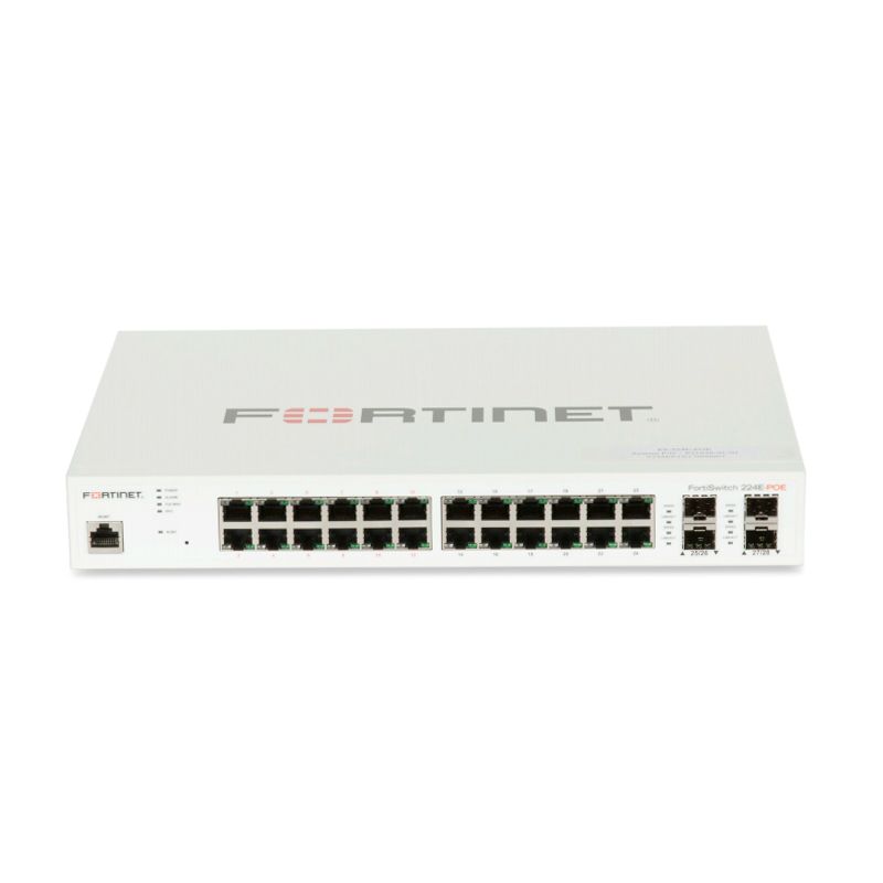 FS-224E-POE-Fortinet FortiSwitch 200 Series 24x GE RJ45 ports and 4x GE SFP ports 12x IEEE 802.3at PoE+ (180W)