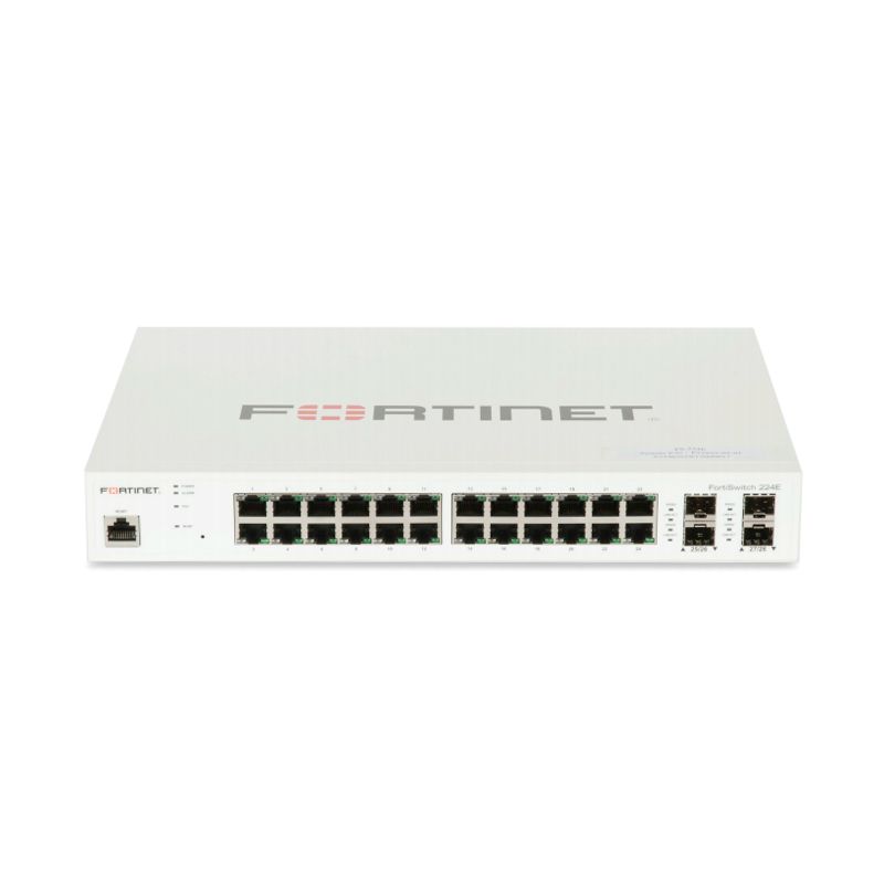 FS-224E- Fortinet FortiSwitch 200 Series 24 GE RJ45 ports and 4x GE SFP ports 1 RU Rack Mount