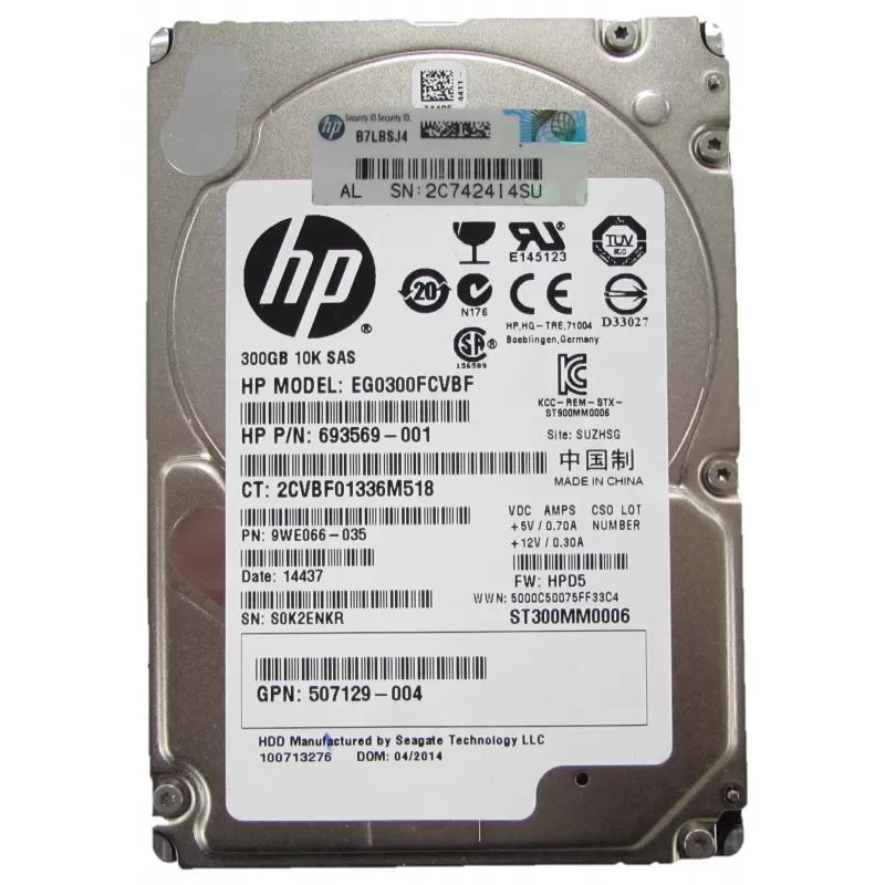 300GB 10k SAS 6G 2.5 inch SFF SC Enterprise Hdd HPE 693569-001